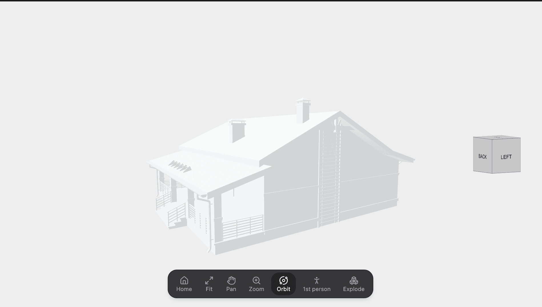 3D model render view with camera toolbar and orientation cube