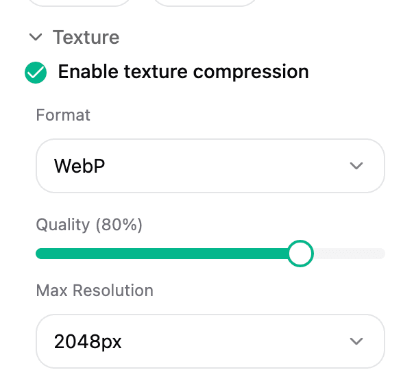Quantization settings for Position, Normal, Texcoord, Color, and Generic attributes