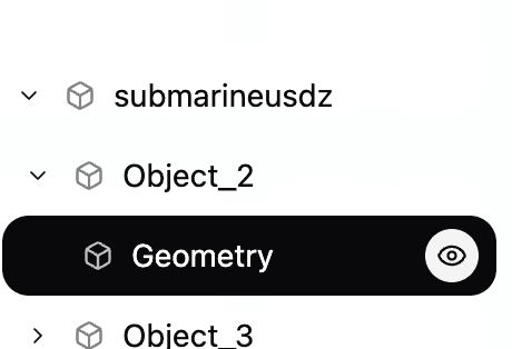 Scene hierarchy showing objects and a selected geometry node