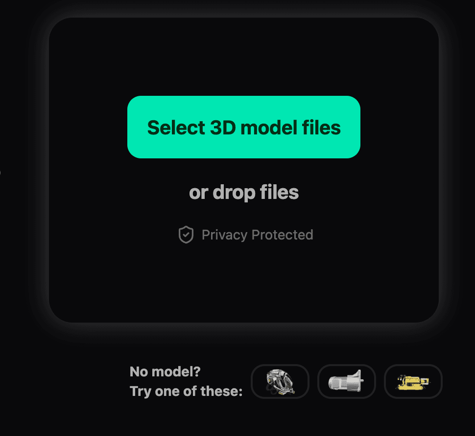 Render upload area with Select 3D model files button