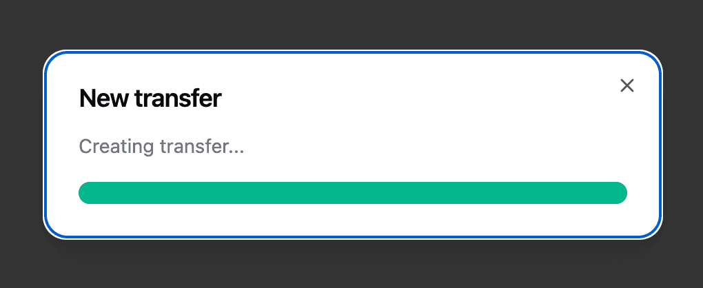 New transfer dialog creating a transfer